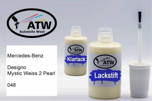 Mercedes-Benz, Designo Mystic Weiss 2 Pearl, 048: 20ml Lackstift + 20ml Klarlack - Set, von ATW Autoteile West.